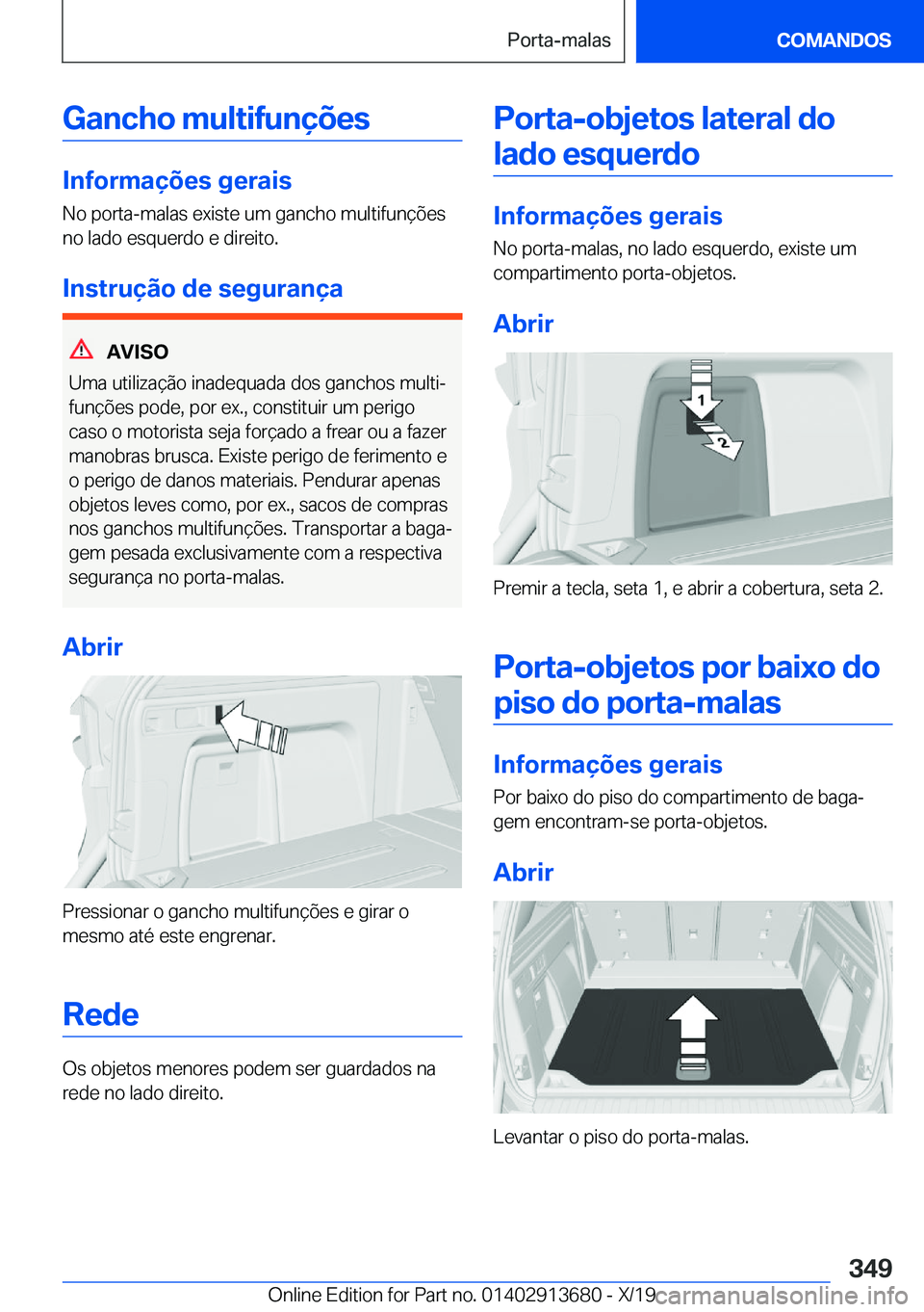 BMW X5 2020  Manual do condutor (in Portuguese) �G�a�n�c�h�o��m�u�l�t�i�f�u�n�