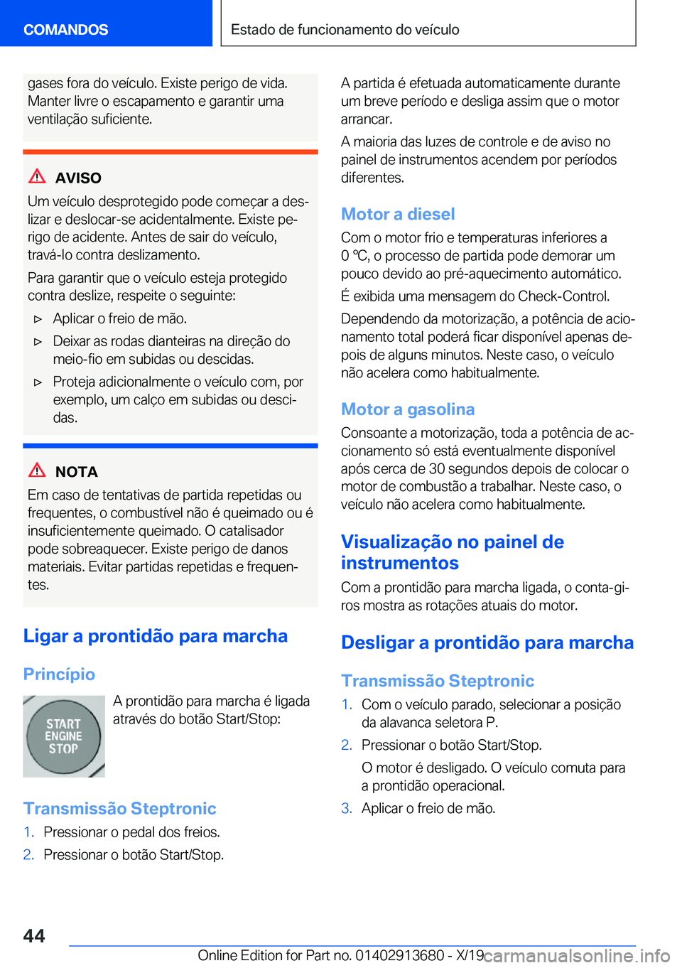 BMW X5 2020  Manual do condutor (in Portuguese) �g�a�s�e�s��f�o�r�a��d�o��v�e�