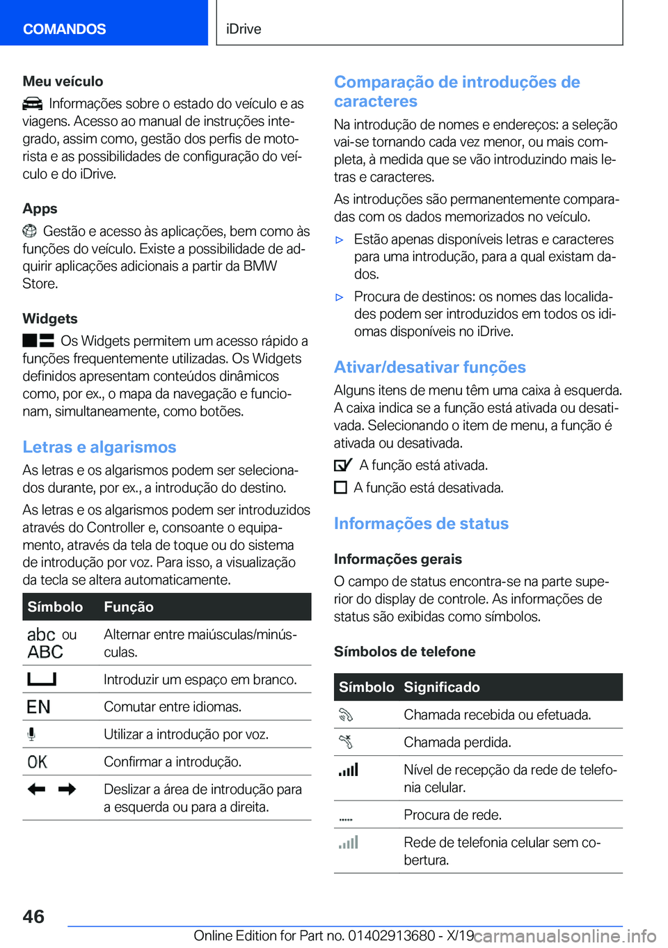 BMW X5 2020  Manual do condutor (in Portuguese) �M�e�u��v�e�