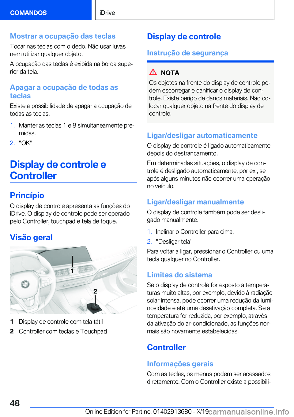 BMW X5 2020  Manual do condutor (in Portuguese) �M�o�s�t�r�a�r��a��o�c�u�p�a�