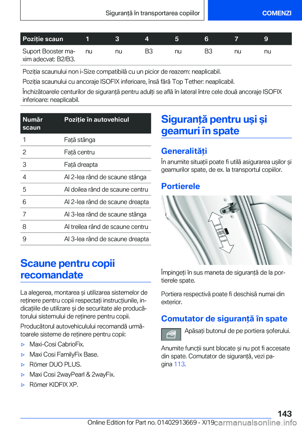 BMW X5 2020  Ghiduri De Utilizare (in Romanian) �P�o�z�i�i�e��s�c�a�u�n�1�3�4�5�6�7�9�S�u�p�o�r�t��B�o�o�s�t�e�r��m�aj
�x�i�m��a�d�e�c�v�a�t�:��B�2�/�B�3�.�n�u�n�u�B�3�n�u�B�3�n�u�n�u�P�o�z�i*�i�a��s�c�a�u�n�u�l�u�i��n�o�n��i�-�S�i�z�e�