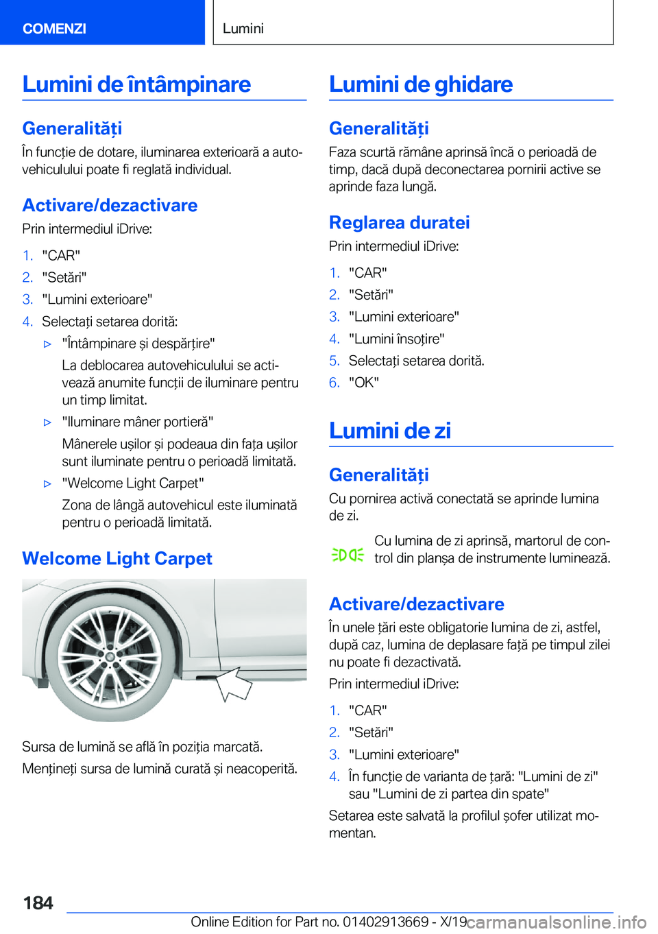 BMW X5 2020  Ghiduri De Utilizare (in Romanian) �L�u�m�i�n�i��d�e��