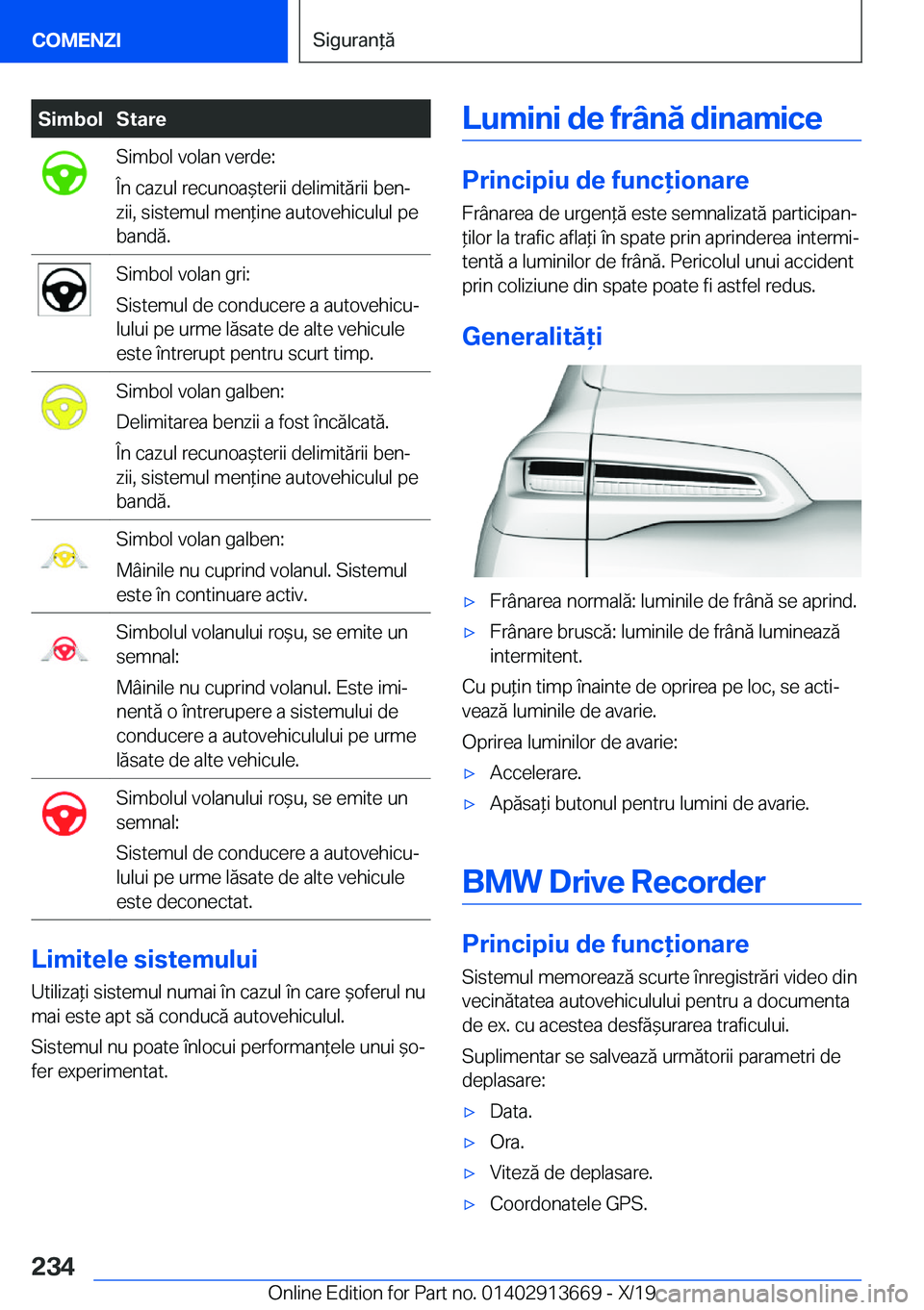 BMW X5 2020  Ghiduri De Utilizare (in Romanian) �S�i�m�b�o�l�S�t�a�r�e�S�i�m�b�o�l��v�o�l�a�n��v�e�r�d�e�:
�
