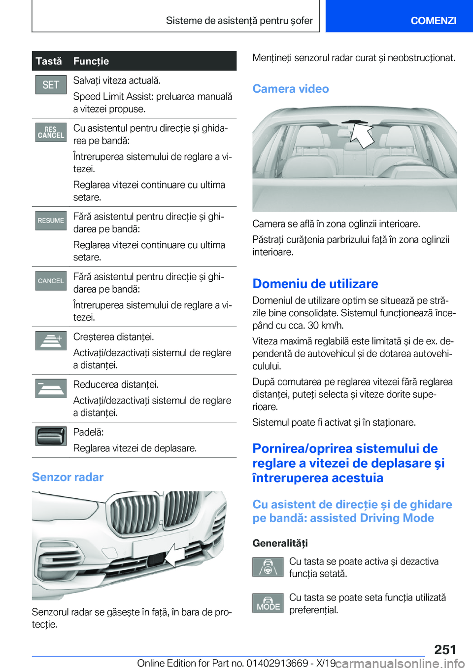 BMW X5 2020  Ghiduri De Utilizare (in Romanian) �T�a�s�t�