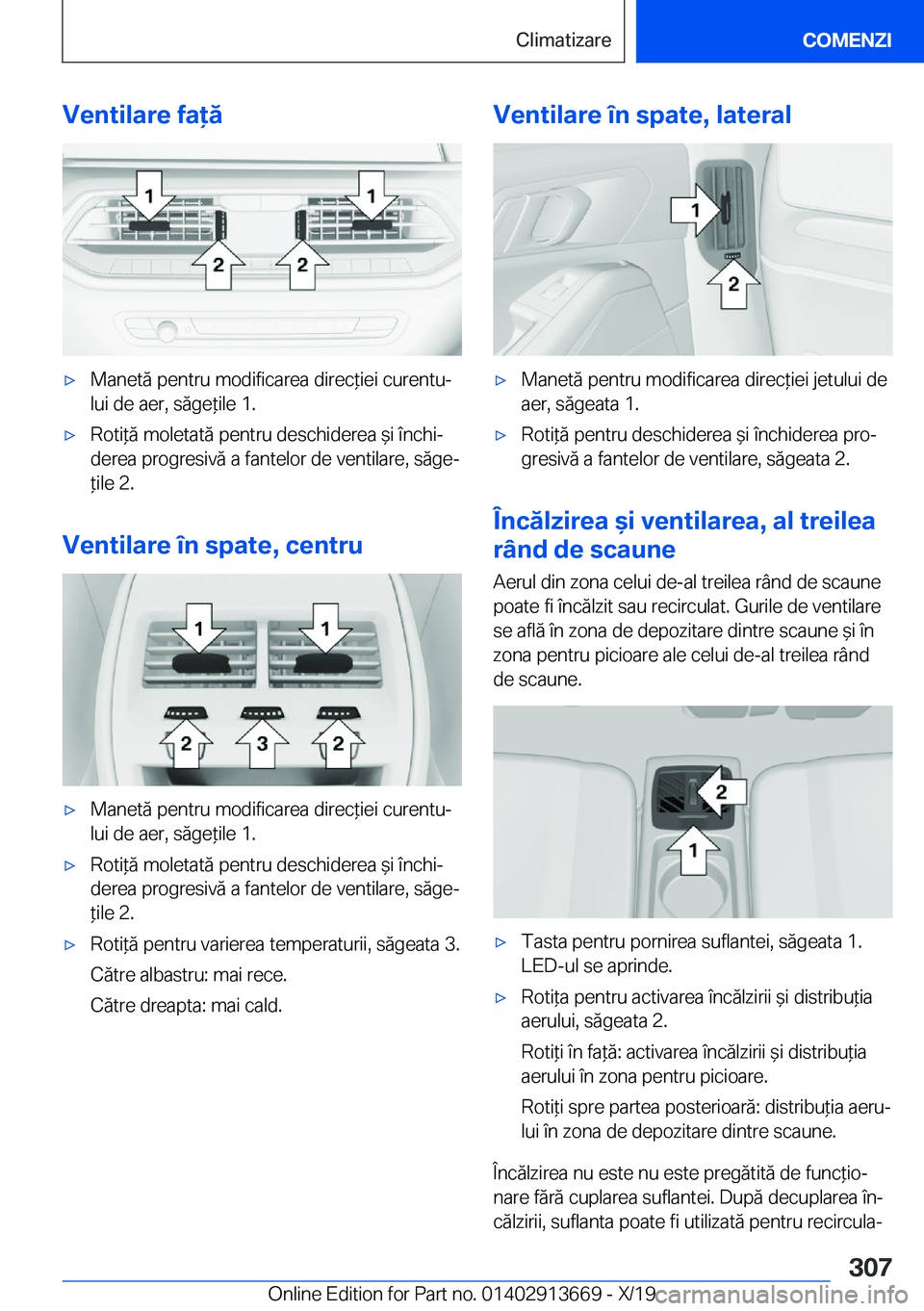 BMW X5 2020  Ghiduri De Utilizare (in Romanian) �V�e�n�t�i�l�a�r�e��f�a�