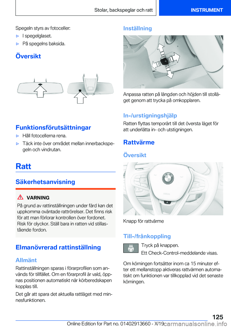 BMW X5 2020  InstruktionsbÖcker (in Swedish) �S�p�e�g�e�l�n��s�t�y�r�s��a�v��f�o�t�o�c�e�l�l�e�r�:'x�I��s�p�e�g�e�l�g�l�a�s�e�t�.'x�P�å��s�p�e�g�e�l�n�s��b�a�k�s�i�d�a�.
�