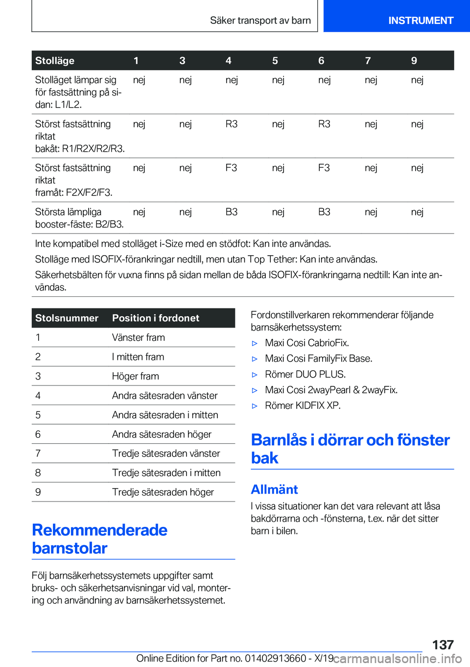 BMW X5 2020  InstruktionsbÖcker (in Swedish) �S�t�o�l�l�ä�g�e�1�3�4�5�6�7�9�S�t�o�l�l�ä�g�e�t��l�ä�m�p�a�r��s�i�g
�f�