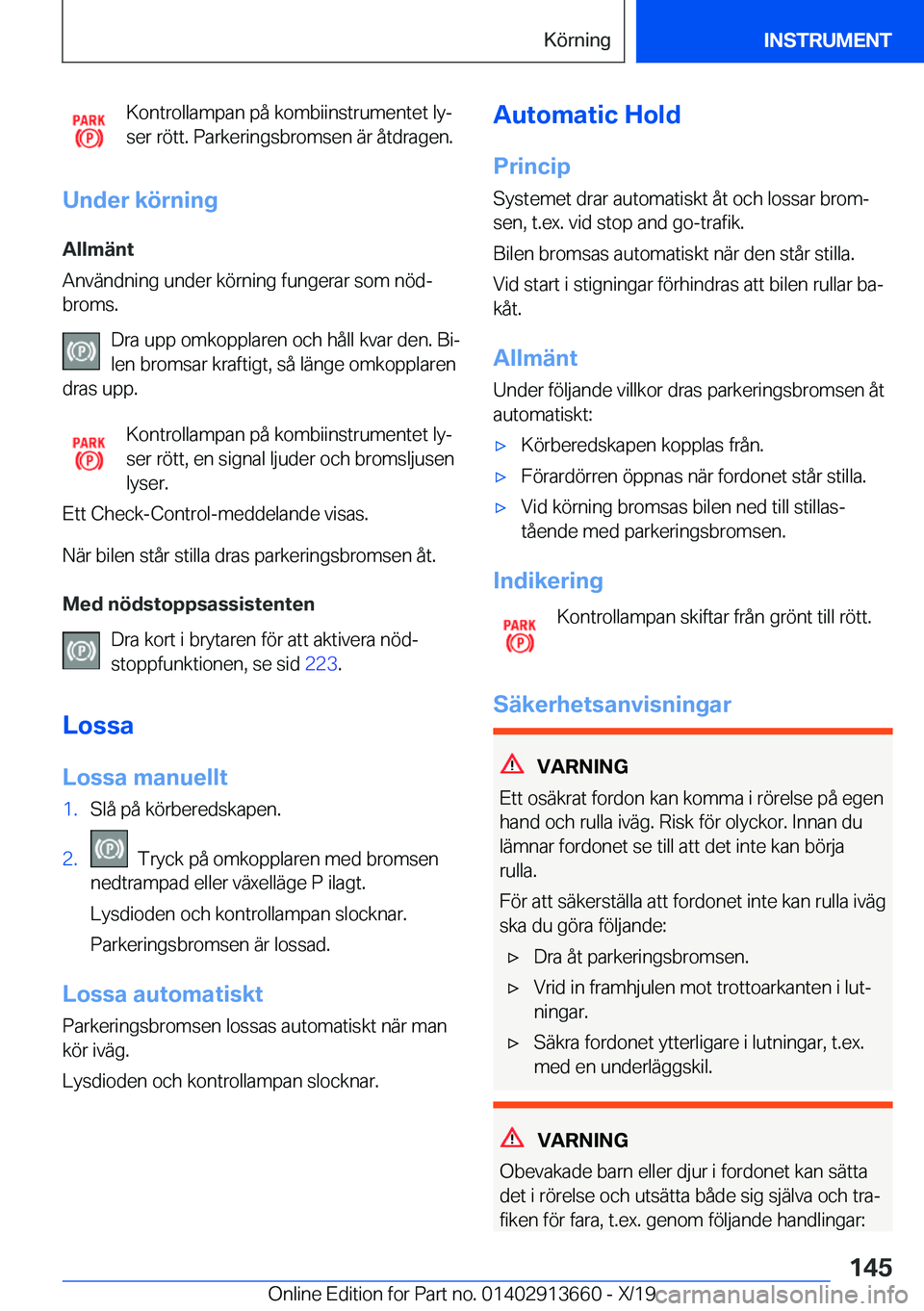 BMW X5 2020  InstruktionsbÖcker (in Swedish) �K�o�n�t�r�o�l�l�a�m�p�a�n��p�å��k�o�m�b�i�i�n�s�t�r�u�m�e�n�t�e�t��l�yj
�s�e�r��r�