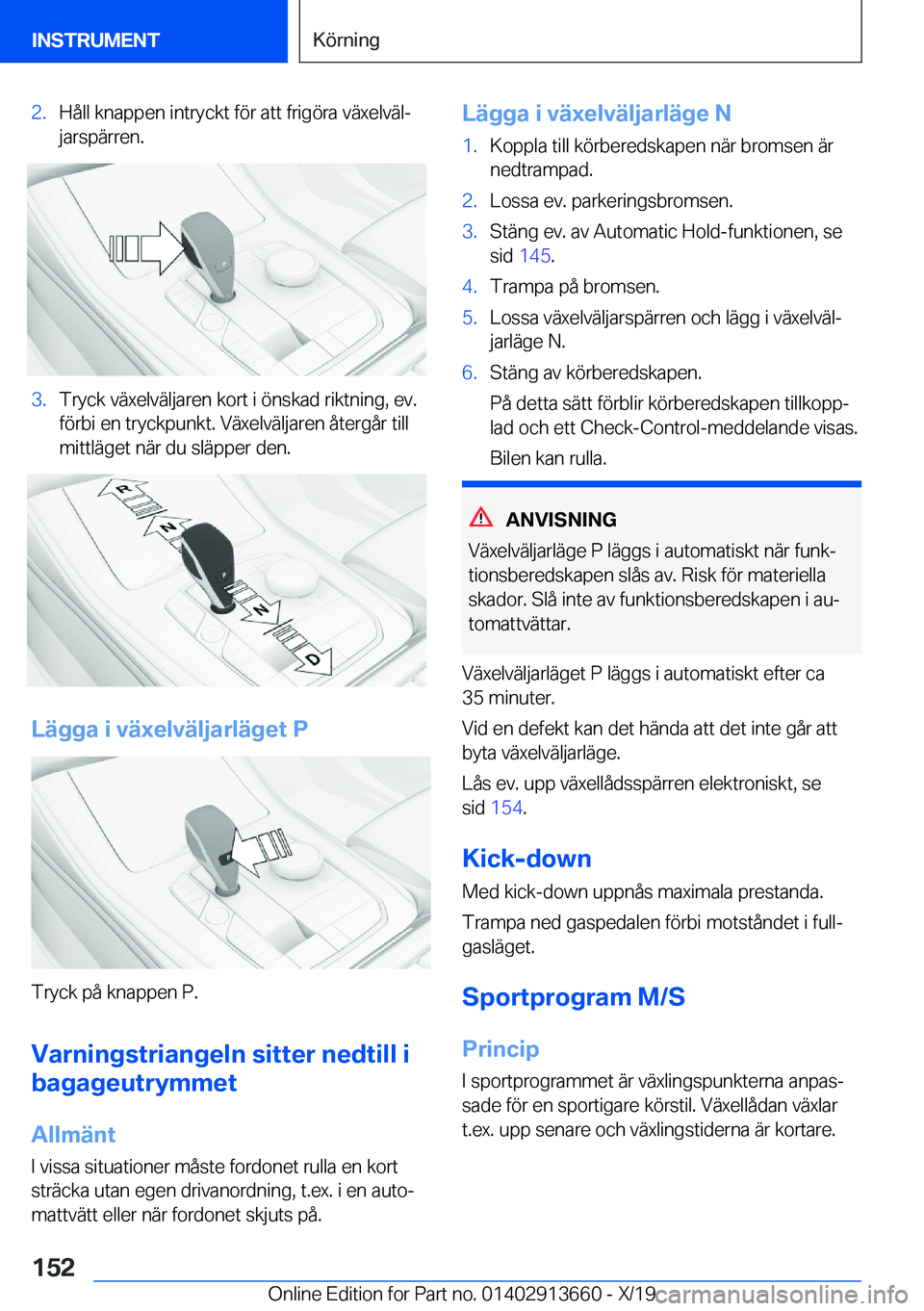 BMW X5 2020  InstruktionsbÖcker (in Swedish) �2�.�H�å�l�l��k�n�a�p�p�e�n��i�n�t�r�y�c�k�t��f�