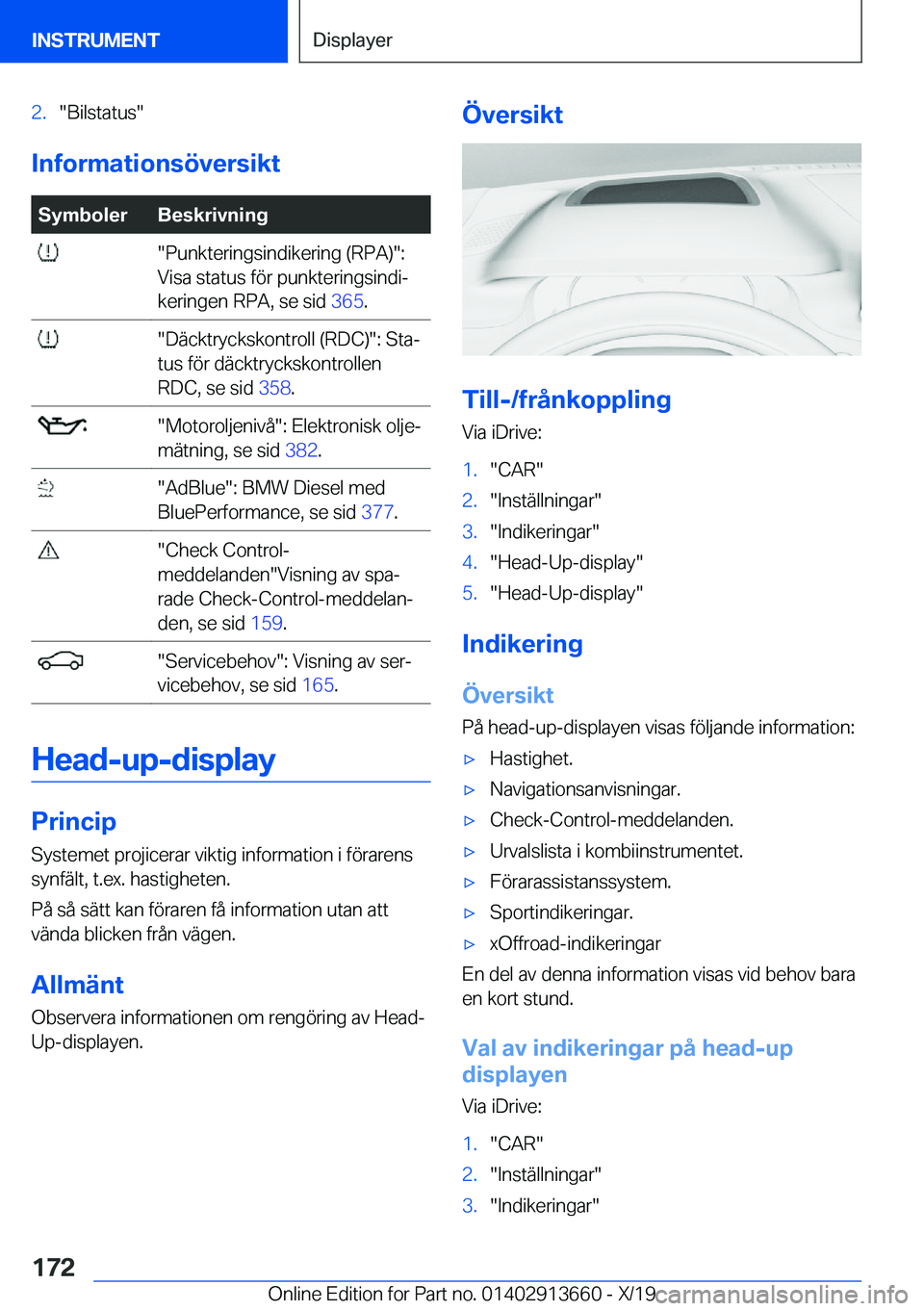 BMW X5 2020  InstruktionsbÖcker (in Swedish) �2�.��B�i�l�s�t�a�t�u�s�
�I�n�f�o�r�m�a�t�i�o�n�s�