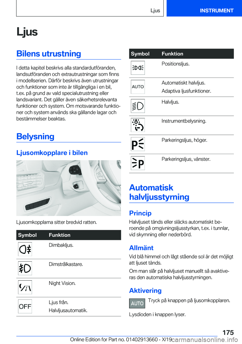 BMW X5 2020  InstruktionsbÖcker (in Swedish) �L�j�u�s�B�i�l�e�n�s��u�t�r�u�s�t�n�i�n�g
�I��d�e�t�t�a��k�a�p�i�t�e�l��b�e�s�k�r�i�v�s��a�l�l�a��s�t�a�n�d�a�r�d�u�t�f�