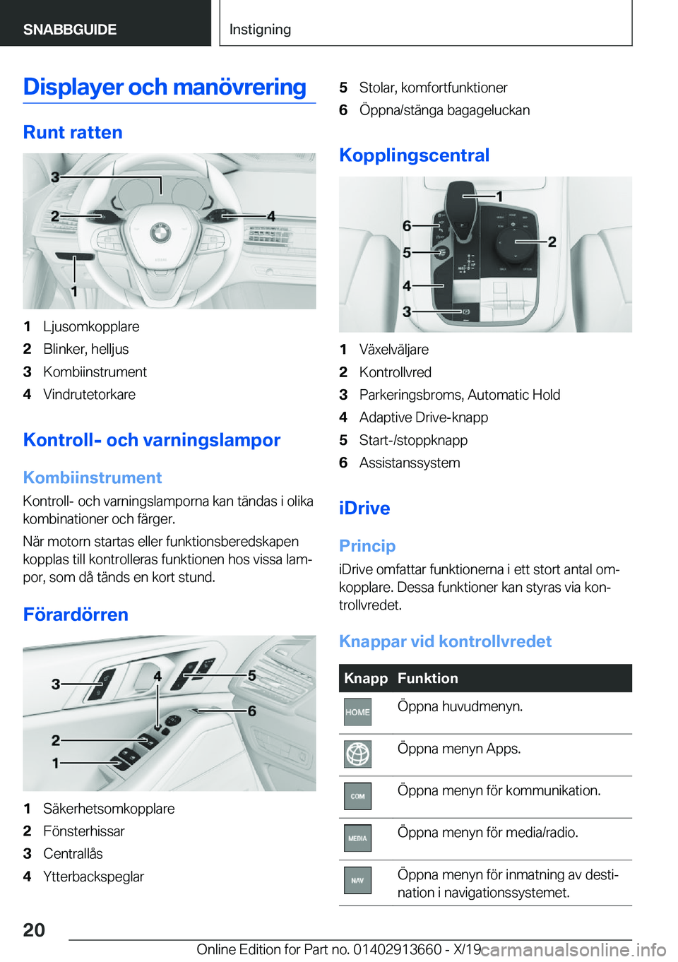BMW X5 2020  InstruktionsbÖcker (in Swedish) �D�i�s�p�l�a�y�e�r��o�c�h��m�a�n�