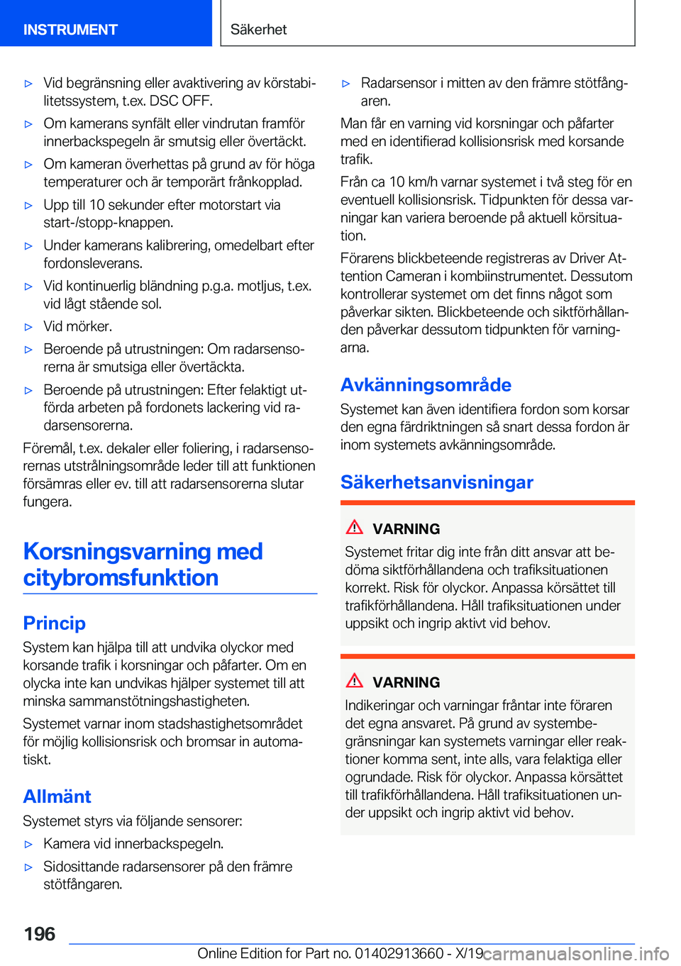 BMW X5 2020  InstruktionsbÖcker (in Swedish) 'x�V�i�d��b�e�g�r�ä�n�s�n�i�n�g��e�l�l�e�r��a�v�a�k�t�i�v�e�r�i�n�g��a�v��k�