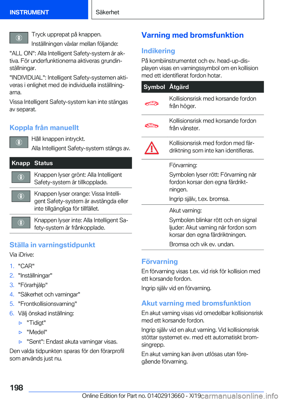 BMW X5 2020  InstruktionsbÖcker (in Swedish) �T�r�y�c�k��u�p�p�r�e�p�a�t��p�å��k�n�a�p�p�e�n�.�I�n�s�t�ä�l�l�n�i�n�g�e�n��v�ä�x�l�a�r��m�e�l�l�a�n��f�