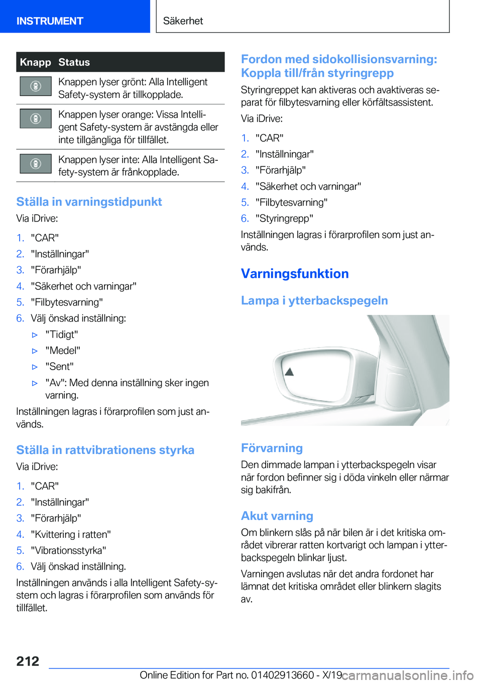 BMW X5 2020  InstruktionsbÖcker (in Swedish) �K�n�a�p�p�S�t�a�t�u�s�K�n�a�p�p�e�n��l�y�s�e�r��g�r�