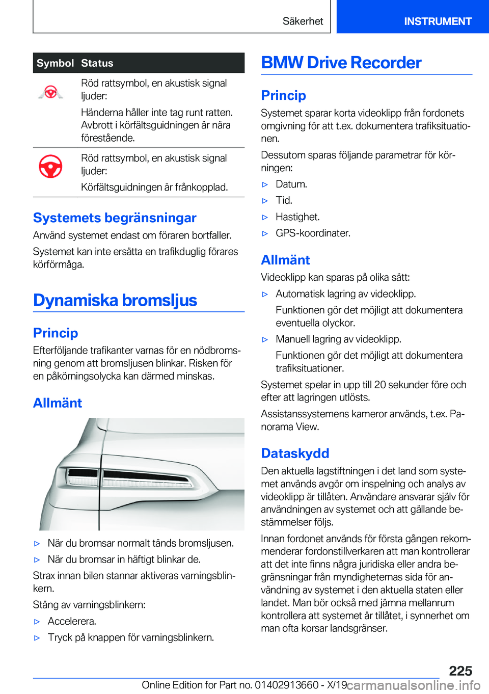 BMW X5 2020  InstruktionsbÖcker (in Swedish) �S�y�m�b�o�l�S�t�a�t�u�s�R�