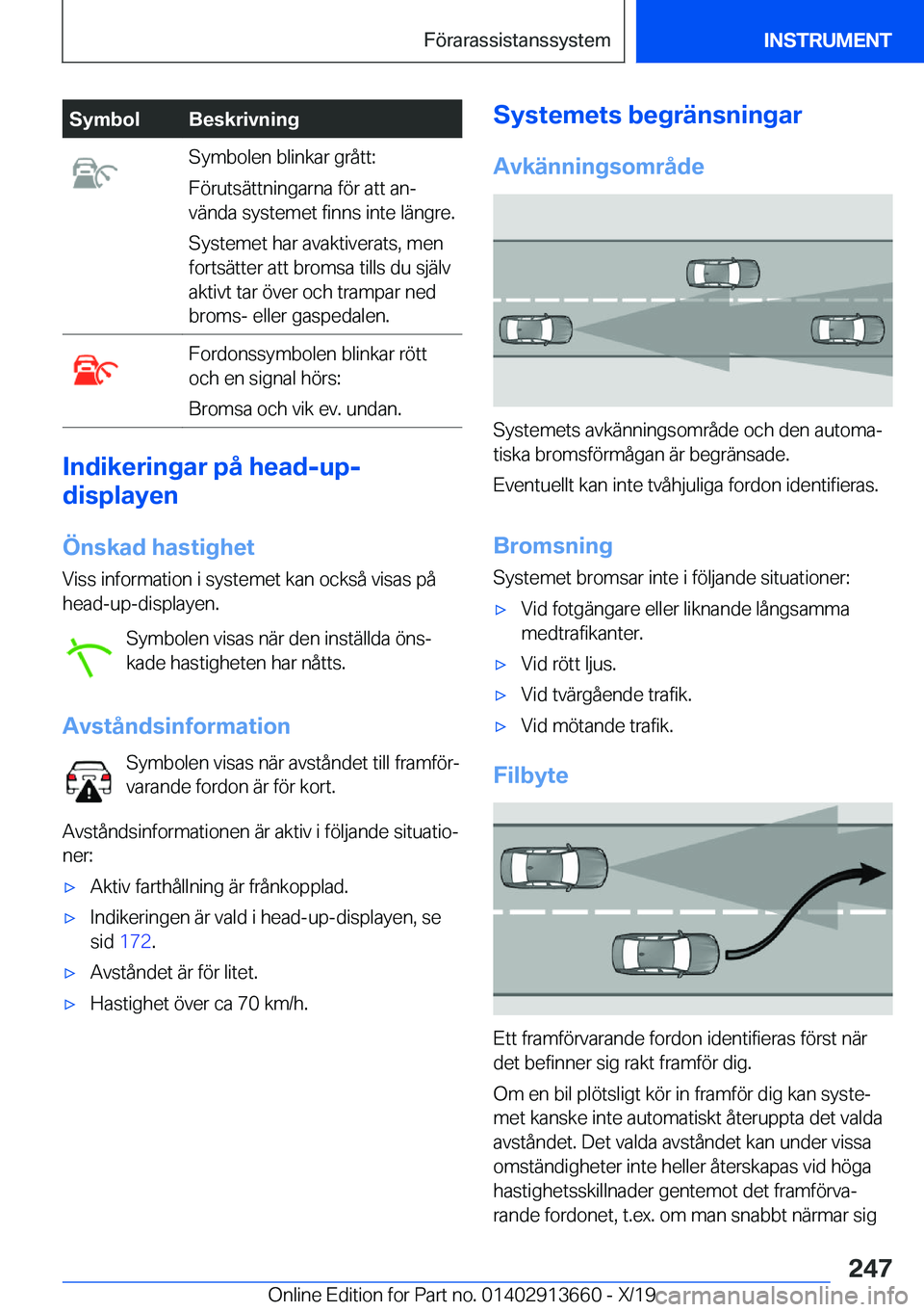 BMW X5 2020  InstruktionsbÖcker (in Swedish) �S�y�m�b�o�l�B�e�s�k�r�i�v�n�i�n�g�S�y�m�b�o�l�e�n��b�l�i�n�k�a�r��g�r�å�t�t�:
�F�