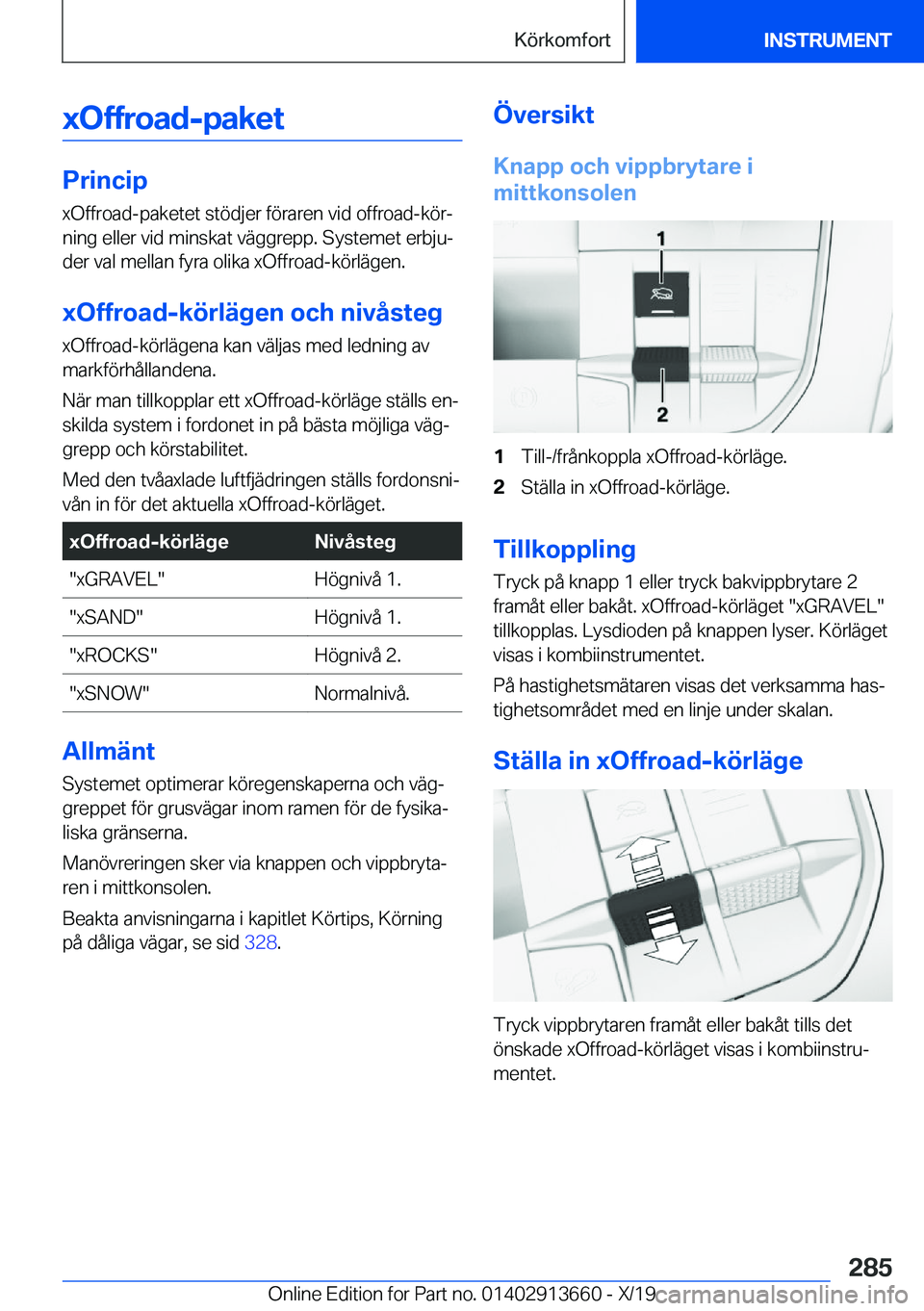 BMW X5 2020  InstruktionsbÖcker (in Swedish) �x�O�f�f�r�o�a�d�-�p�a�k�e�t
�P�r�i�n�c�i�p�x�O�f�f�r�o�a�d�-�p�a�k�e�t�e�t��s�t�