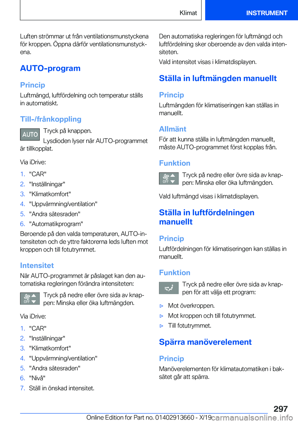 BMW X5 2020  InstruktionsbÖcker (in Swedish) �L�u�f�t�e�n��s�t�r�