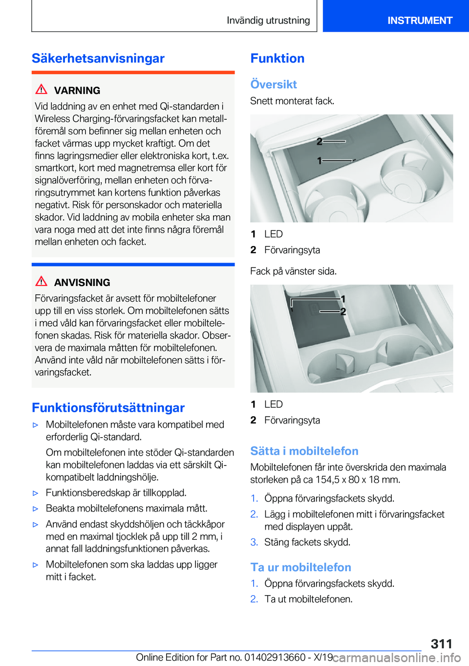 BMW X5 2020  InstruktionsbÖcker (in Swedish) �S�ä�k�e�r�h�e�t�s�a�n�v�i�s�n�i�n�g�a�r
�V�A�R�N�I�N�G
�V�i�d��l�a�d�d�n�i�n�g��a�v��e�n��e�n�h�e�t��m�e�d��Q�i�-�s�t�a�n�d�a�r�d�e�n��i
�W�i�r�e�l�e�s�s��C�h�a�r�g�i�n�g�-�f�