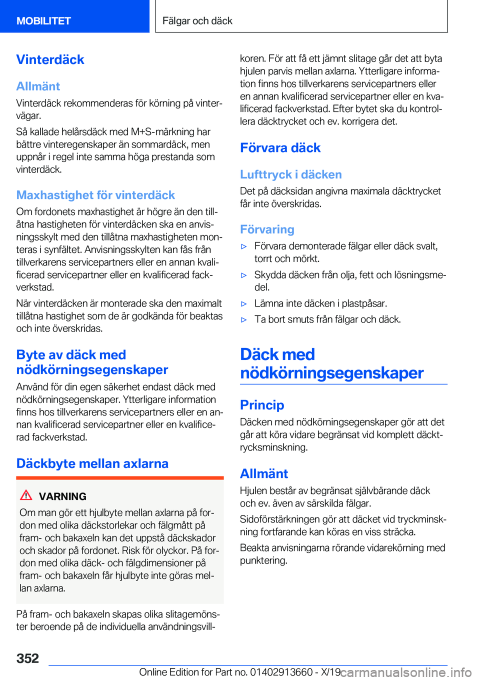 BMW X5 2020  InstruktionsbÖcker (in Swedish) �V�i�n�t�e�r�d�ä�c�k�A�l�l�m�ä�n�t
�V�i�n�t�e�r�d�ä�c�k��r�e�k�o�m�m�e�n�d�e�r�a�s��f�