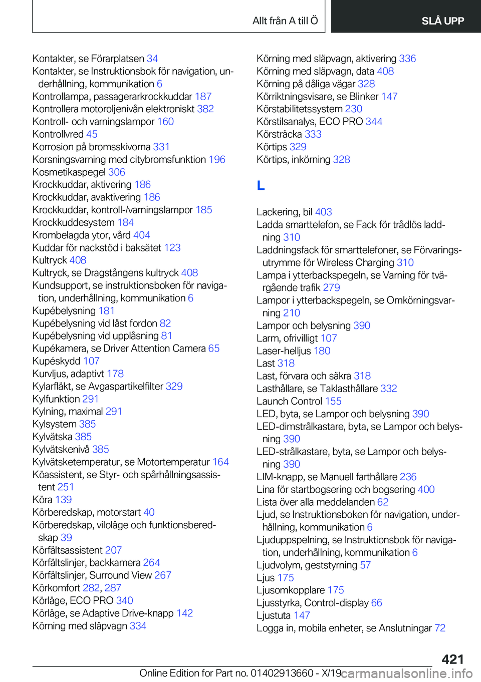 BMW X5 2020  InstruktionsbÖcker (in Swedish) �K�o�n�t�a�k�t�e�r�,��s�e��F�