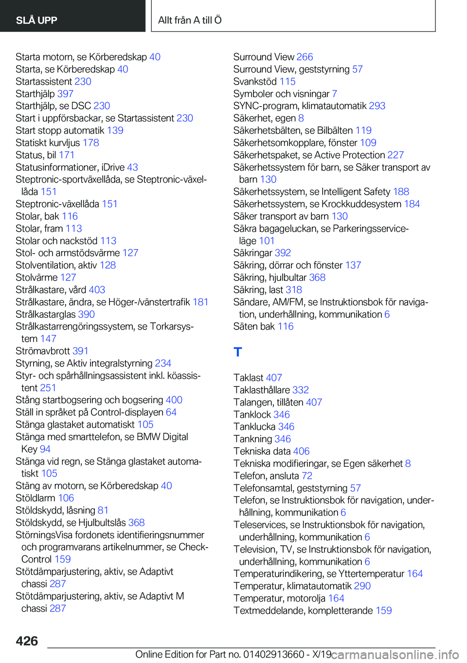 BMW X5 2020  InstruktionsbÖcker (in Swedish) �S�t�a�r�t�a��m�o�t�o�r�n�,��s�e��K�