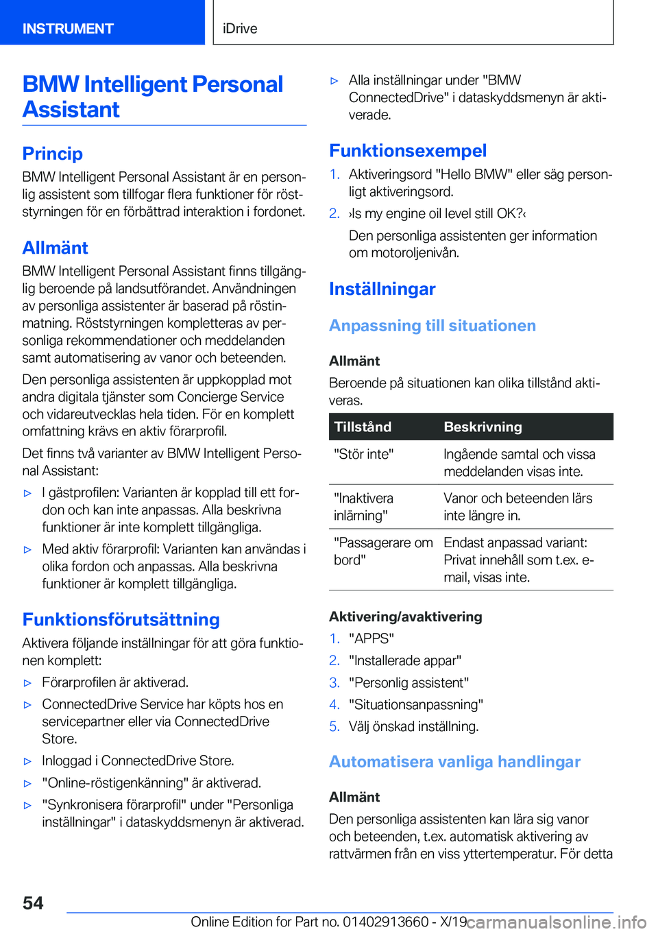 BMW X5 2020  InstruktionsbÖcker (in Swedish) �B�M�W��I�n�t�e�l�l�i�g�e�n�t��P�e�r�s�o�n�a�l�A�s�s�i�s�t�a�n�t
�P�r�i�n�c�i�p �B�M�W��I�n�t�e�l�l�i�g�e�n�t��P�e�r�s�o�n�a�l��A�s�s�i�s�t�a�n�t��ä�r��e�n��p�e�r�s�o�nj
�l�i�g��a�s�s�i�s�t
