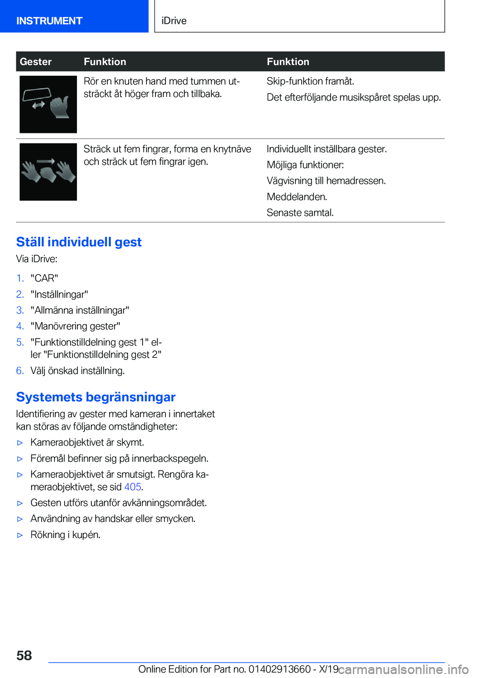 BMW X5 2020  InstruktionsbÖcker (in Swedish) �G�e�s�t�e�r�F�u�n�k�t�i�o�n�F�u�n�k�t�i�o�n�R�