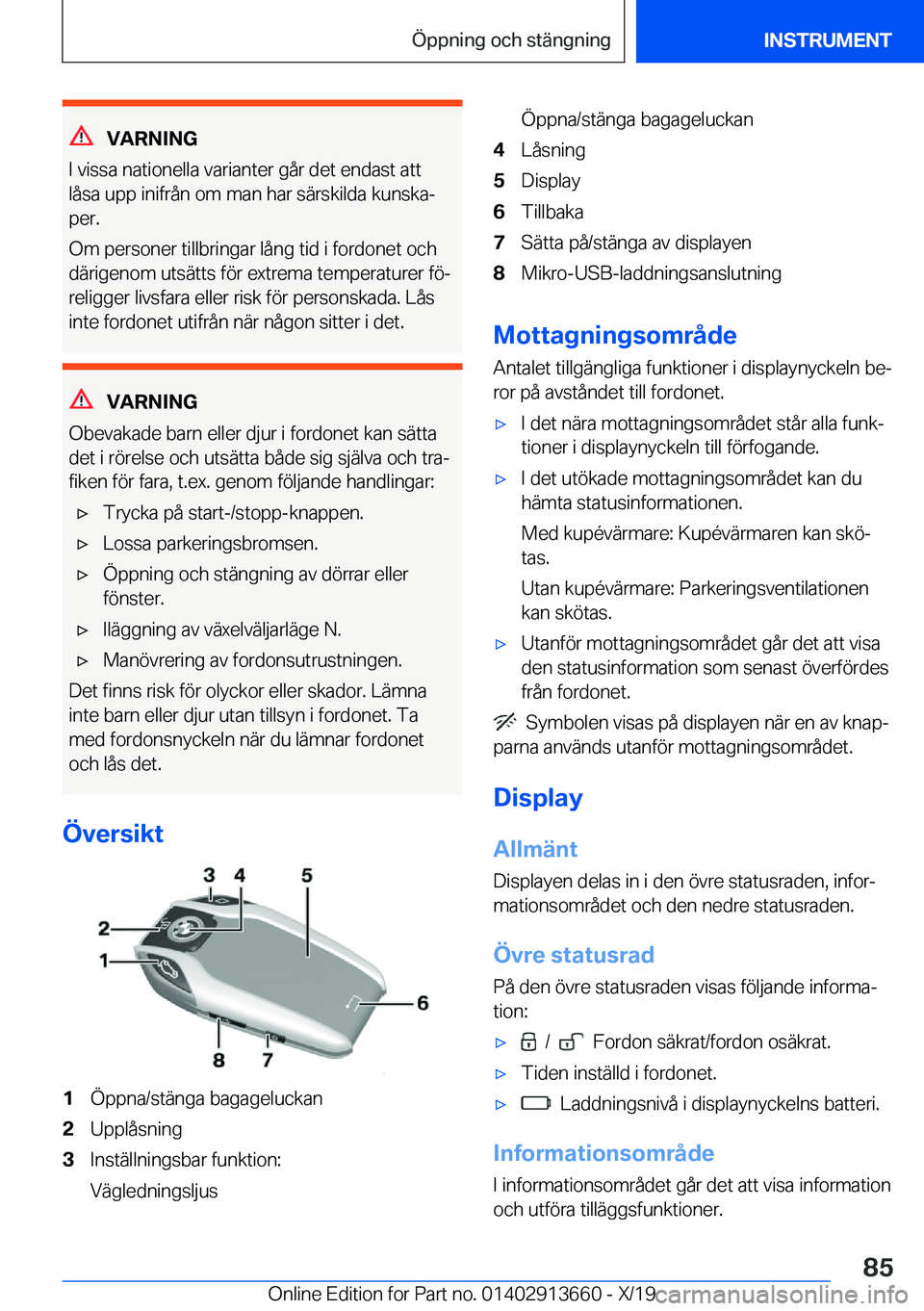 BMW X5 2020  InstruktionsbÖcker (in Swedish) �V�A�R�N�I�N�G
�I��v�i�s�s�a��n�a�t�i�o�n�e�l�l�a��v�a�r�i�a�n�t�e�r��g�å�r��d�e�t��e�n�d�a�s�t��a�t�t
�l�å�s�a��u�p�p��i�n�i�f�r�å�n��o�m��m�a�n��h�a�r��s�ä�r�s�k�i�l�d�a��k�u�n�s�k