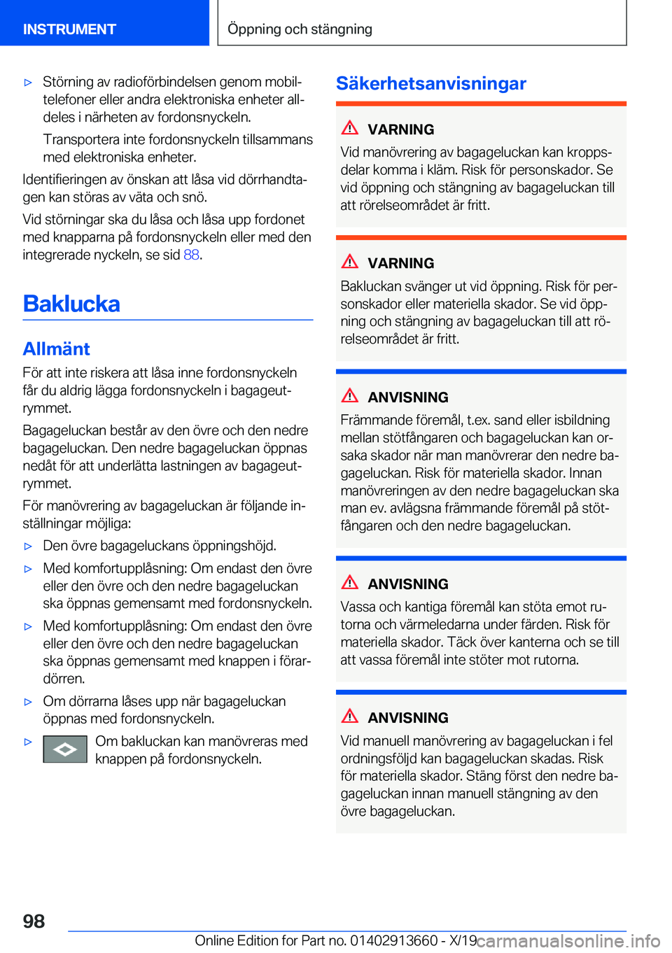 BMW X5 2020  InstruktionsbÖcker (in Swedish) 'x�S�t�