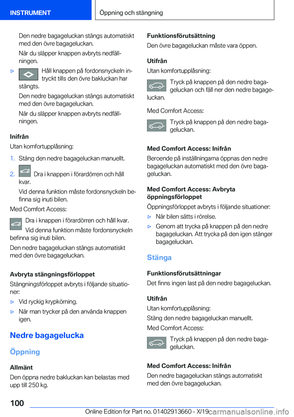 BMW X5 2020  InstruktionsbÖcker (in Swedish) �D�e�n��n�e�d�r�e��b�a�g�a�g�e�l�u�c�k�a�n��s�t�ä�n�g�s��a�u�t�o�m�a�t�i�s�k�t
�m�e�d��d�e�n��