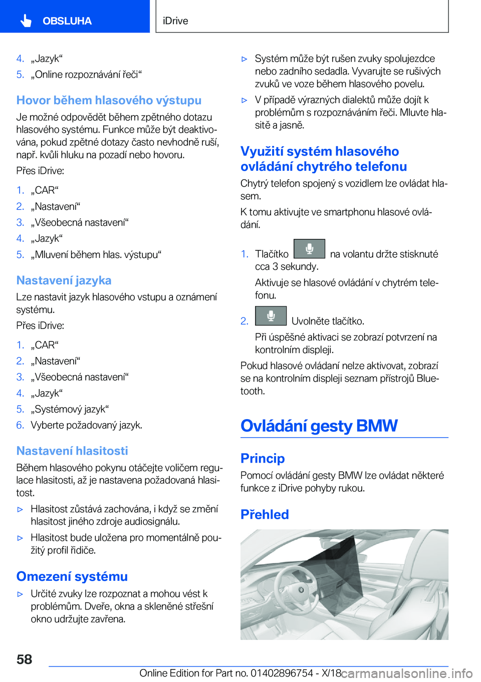 BMW X5 2019  Návod na použití (in Czech) �4�.x�J�a�z�y�kv�5�.x�O�n�l�i�n�e��r�o�z�p�o�z�n�