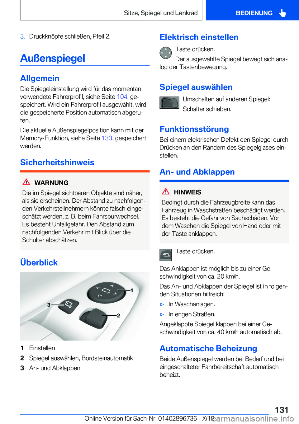 BMW X5 2019  Betriebsanleitungen (in German) �3�.�D�r�u�c�k�k�n�