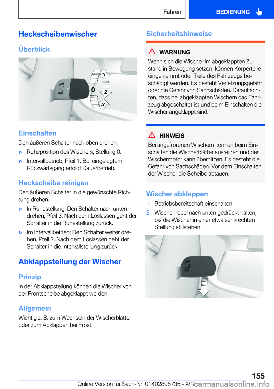 BMW X5 2019  Betriebsanleitungen (in German) �H�e�c�k�s�c�h�e�i�b�e�n�w�i�s�c�h�e�r
�