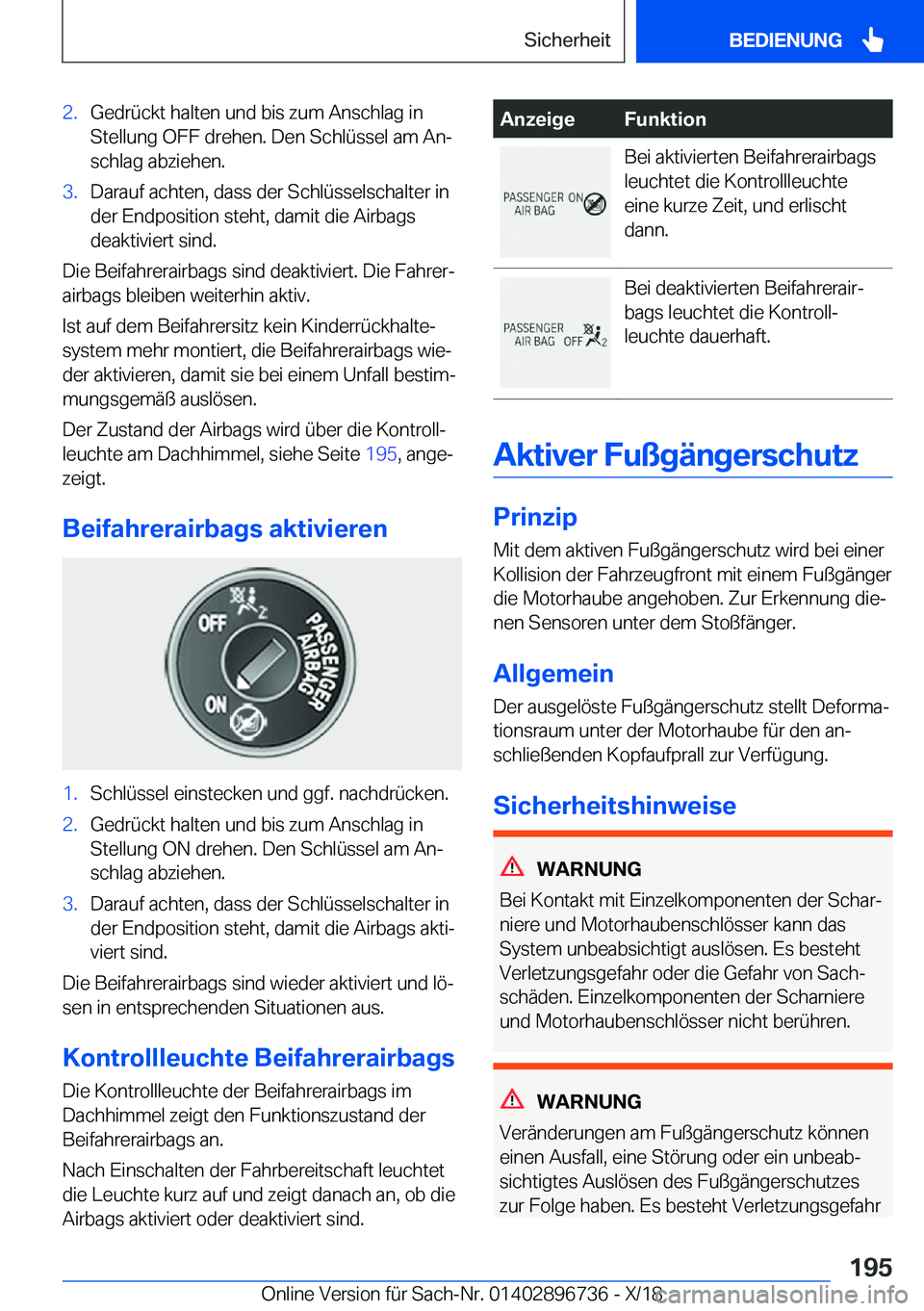 BMW X5 2019  Betriebsanleitungen (in German) �2�.�G�e�d�r�