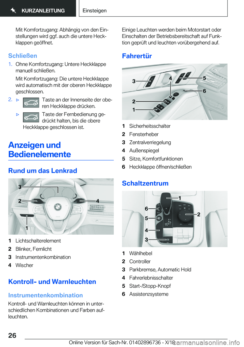 BMW X5 2019  Betriebsanleitungen (in German) �M�i�t��K�o�m�f�o�r�t�z�u�g�a�n�g�:��A�b�h�