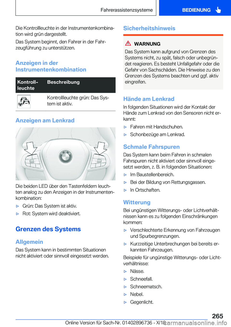 BMW X5 2019  Betriebsanleitungen (in German) �D�i�e��K�o�n�t�r�o�l�l�l�e�u�c�h�t�e��i�n��d�e�r��I�n�s�t�r�u�m�e�n�t�e�n�k�o�m�b�i�n�aj
�t�i�o�n��w�i�r�d��g�r�