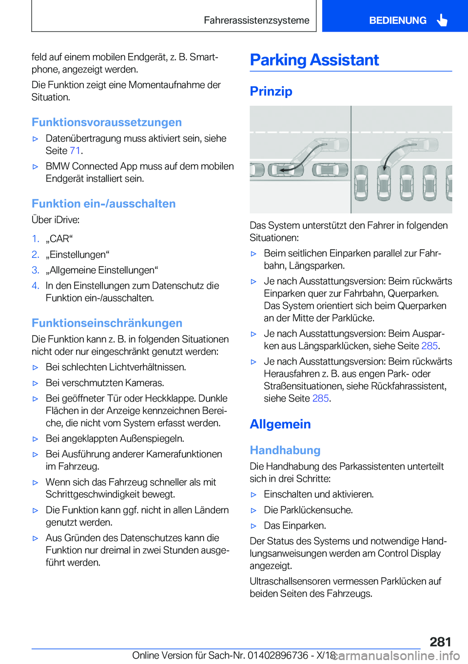 BMW X5 2019  Betriebsanleitungen (in German) �f�e�l�d��a�u�f��e�i�n�e�m��m�o�b�i�l�e�n��E�n�d�g�e�r�