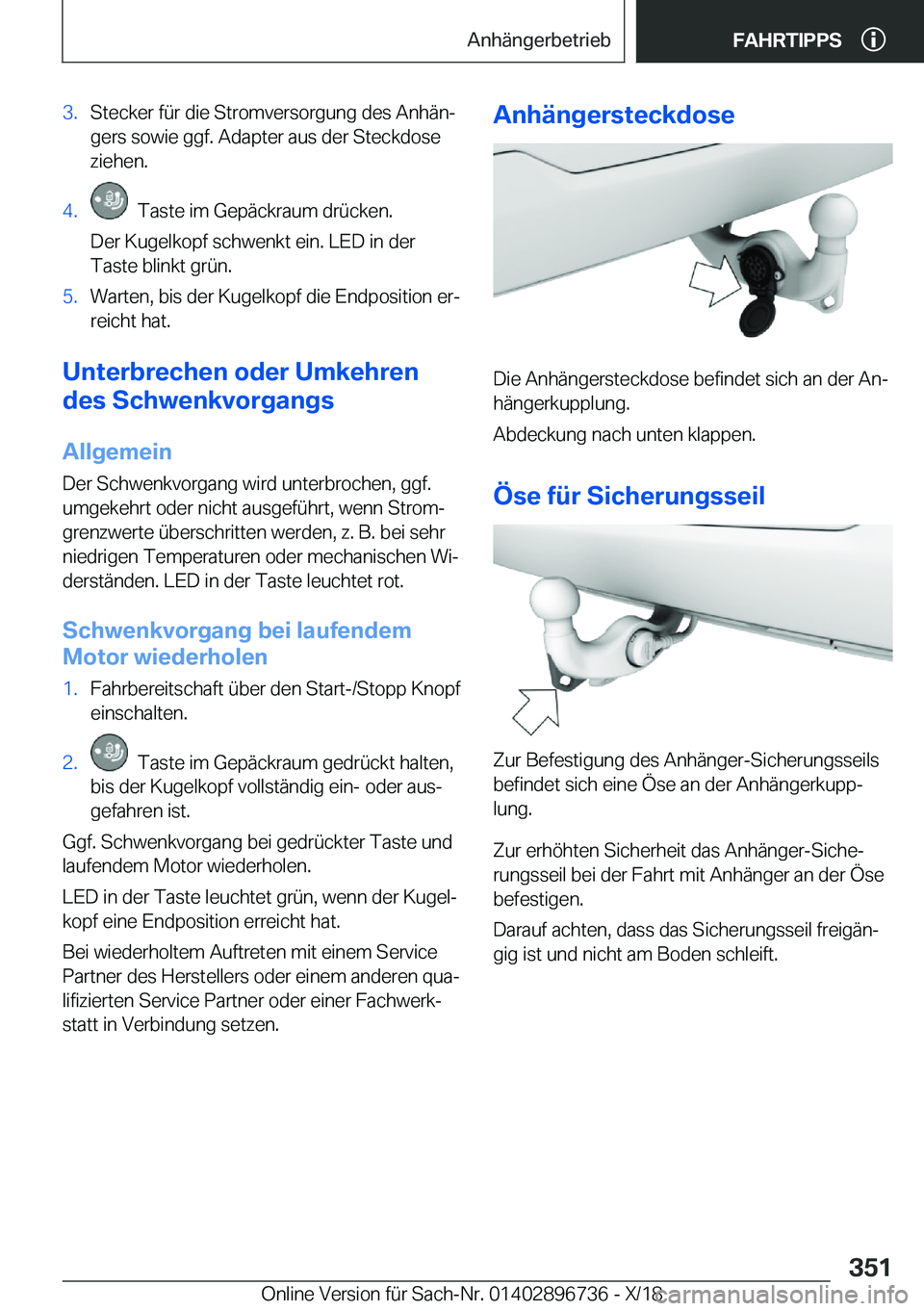 BMW X5 2019  Betriebsanleitungen (in German) �3�.�S�t�e�c�k�e�r��f�