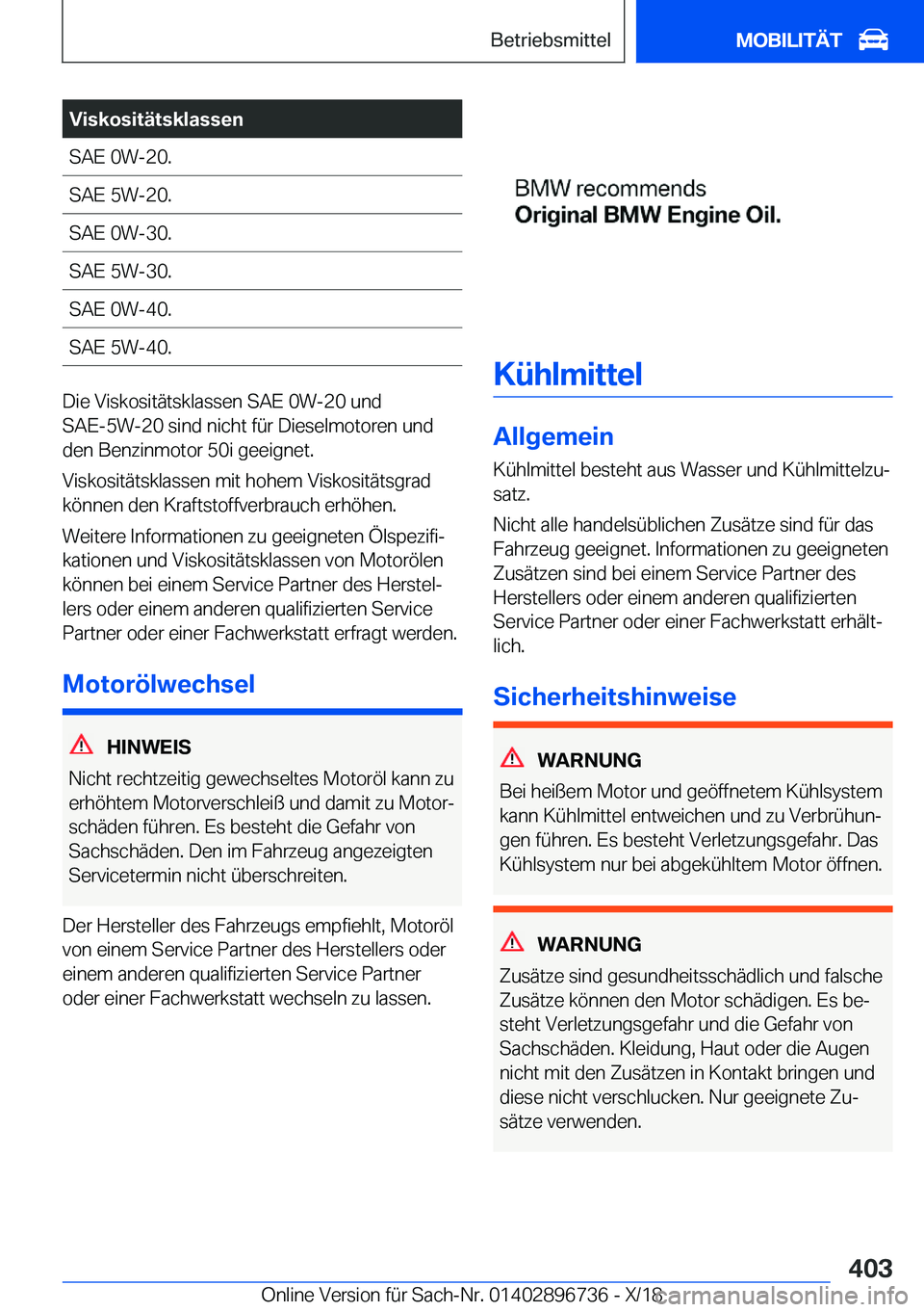BMW X5 2019  Betriebsanleitungen (in German) �V�i�s�k�o�s�i�t�