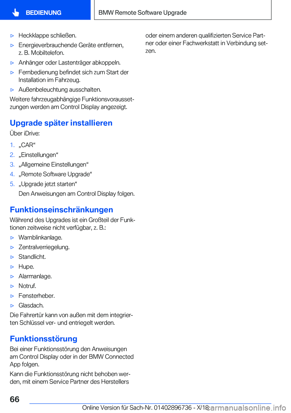 BMW X5 2019  Betriebsanleitungen (in German) x�H�e�c�k�k�l�a�p�p�e��s�c�h�l�i�e�