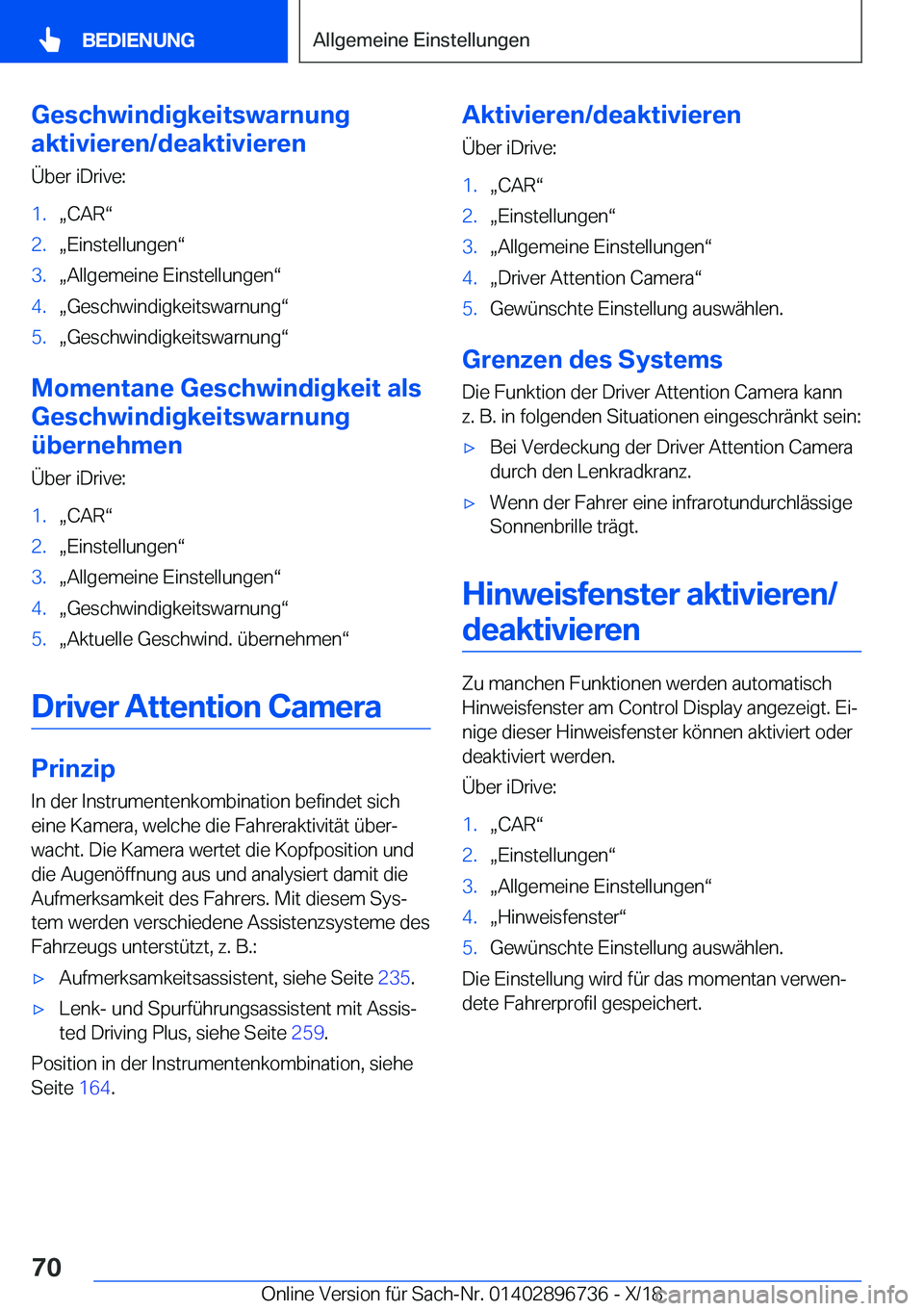BMW X5 2019  Betriebsanleitungen (in German) �G�e�s�c�h�w�i�n�d�i�g�k�e�i�t�s�w�a�r�n�u�n�g
�a�k�t�i�v�i�e�r�e�n�/�d�e�a�k�t�i�v�i�e�r�e�n
�