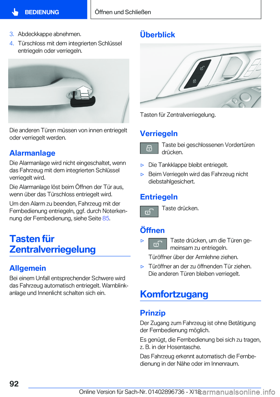 BMW X5 2019  Betriebsanleitungen (in German) �3�.�A�b�d�e�c�k�k�a�p�p�e��a�b�n�e�h�m�e�n�.�4�.�T�
