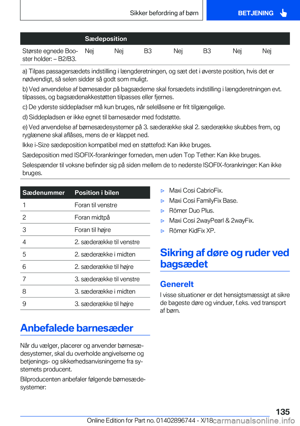 BMW X5 2019  InstruktionsbØger (in Danish) �S�æ�d�e�p�o�s�i�t�i�o�n�S�t�