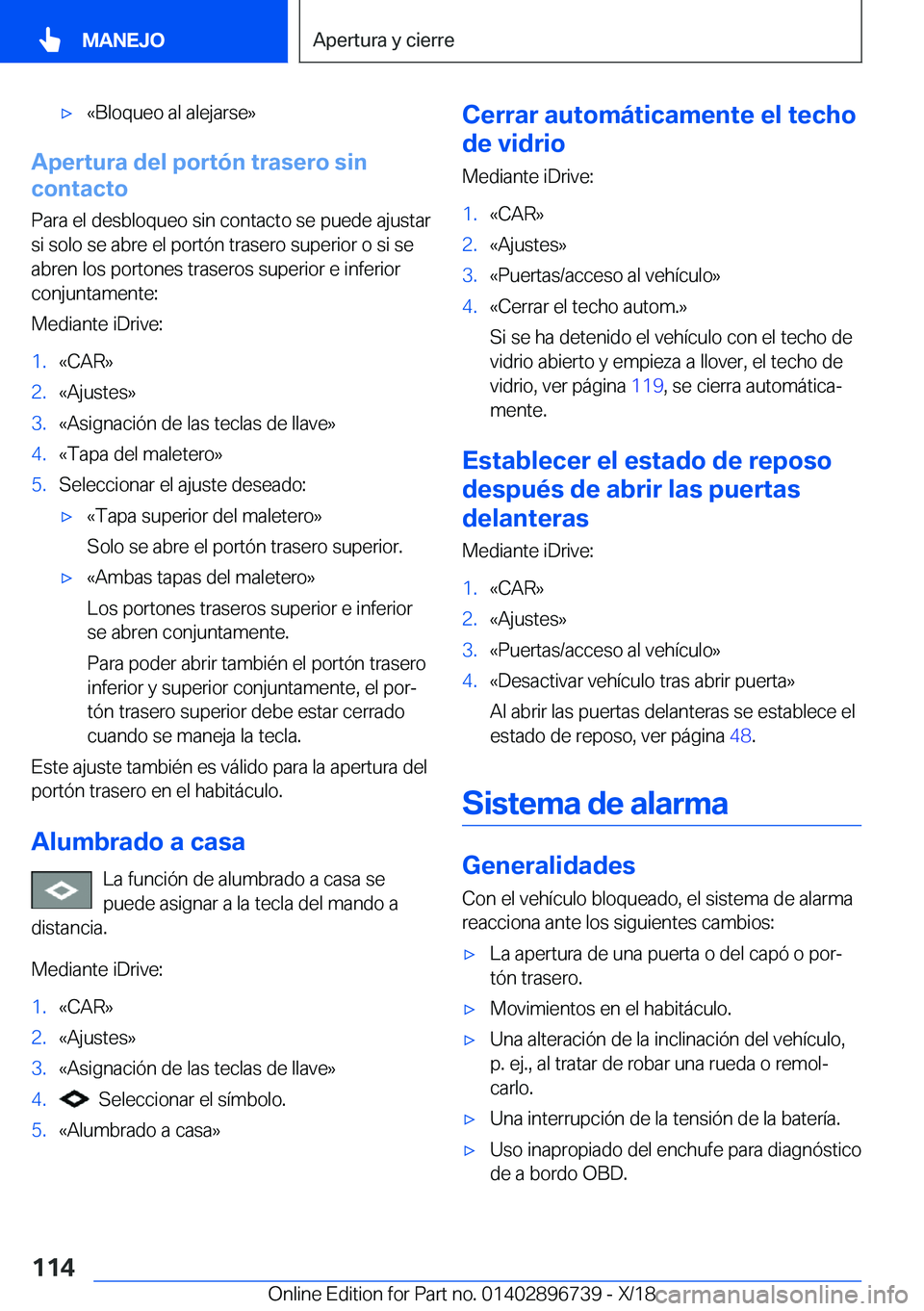 BMW X5 2019  Manuales de Empleo (in Spanish) x�«�B�l�o�q�u�e�o��a�l��a�l�e�j�a�r�s�e�{
�A�p�e�r�t�u�r�a��d�e�l��p�o�r�t�