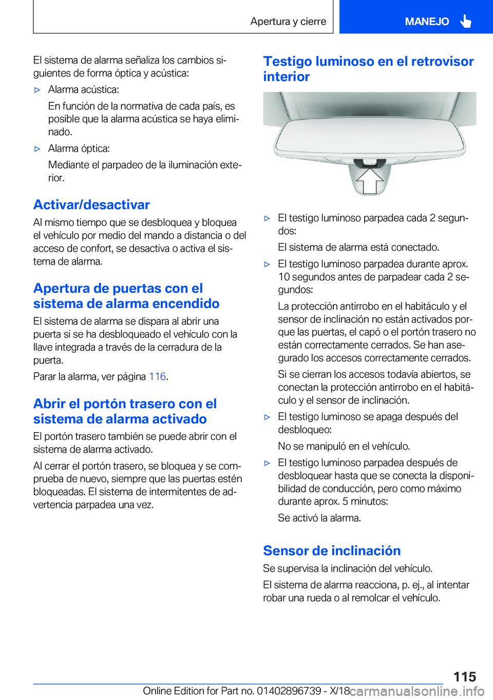 BMW X5 2019  Manuales de Empleo (in Spanish) �E�l��s�i�s�t�e�m�a��d�e��a�l�a�r�m�a��s�e�