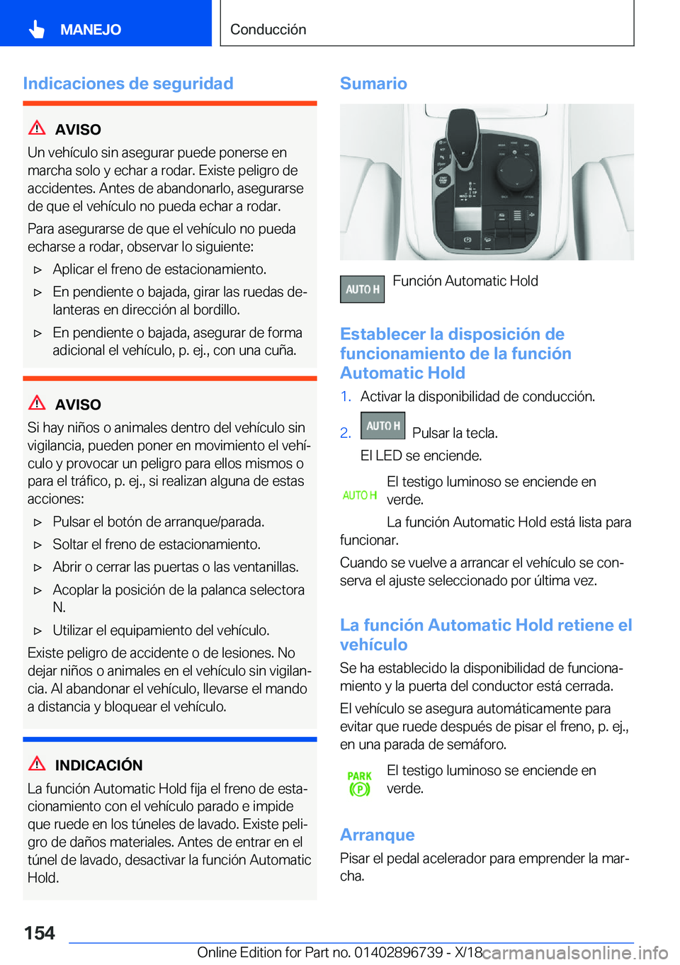 BMW X5 2019  Manuales de Empleo (in Spanish) �I�n�d�i�c�a�c�i�o�n�e�s��d�e��s�e�g�u�r�i�d�a�d
�A�V�I�S�O
�U�n��v�e�h�