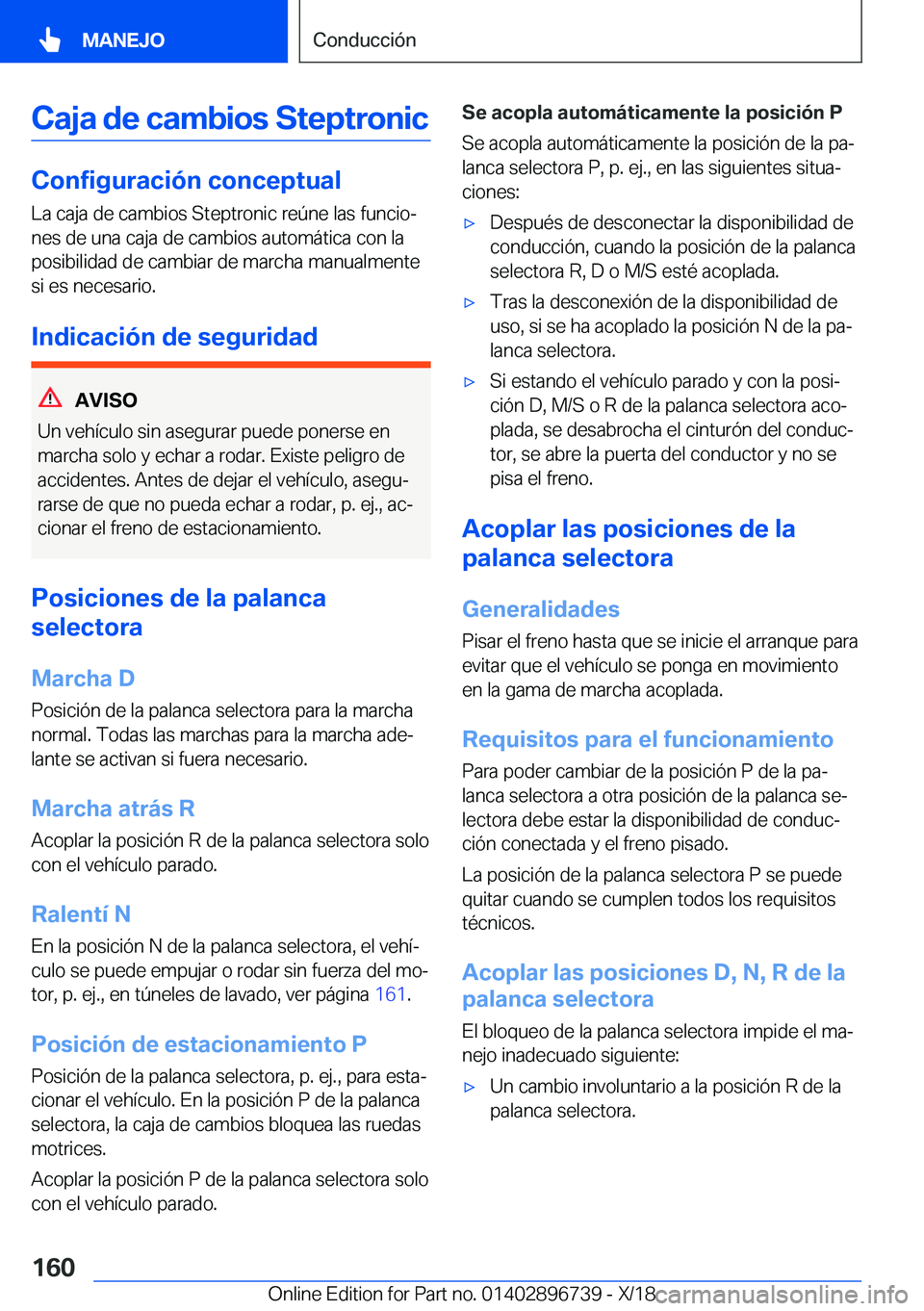 BMW X5 2019  Manuales de Empleo (in Spanish) �C�a�j�a��d�e��c�a�m�b�i�o�s��S�t�e�p�t�r�o�n�i�c
�C�o�n�f�i�g�u�r�a�c�i�