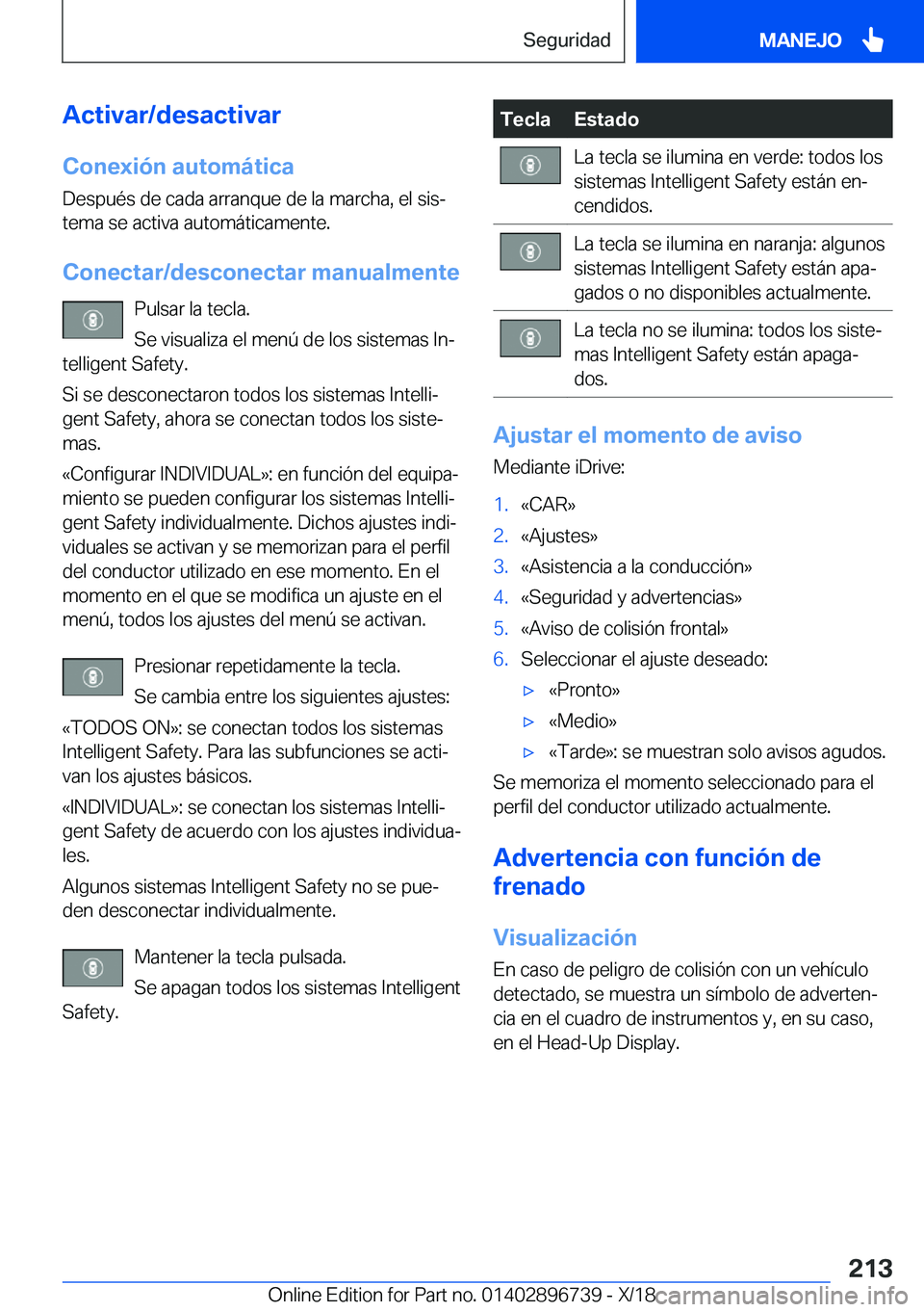 BMW X5 2019  Manuales de Empleo (in Spanish) �A�c�t�i�v�a�r�/�d�e�s�a�c�t�i�v�a�r�C�o�n�e�x�i�